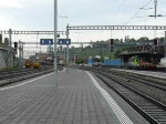 Goldenpass Express fhrt aus Richtung Zweisimmen in den Bahnhof Spiez ein, an der Spitze Steuerwagen 940 und geschoben von der Lok N192.